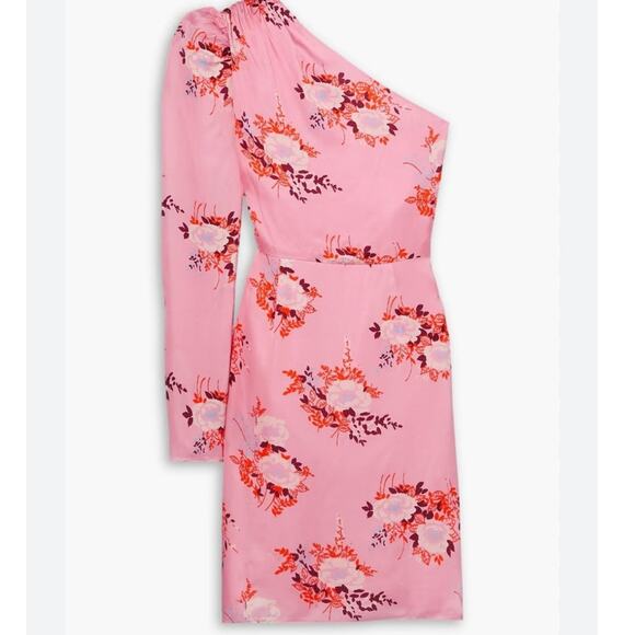 Les Reveries One Sleeve Pink Satin Floral Print Mini Dress size 0 - Picture 4 of 15